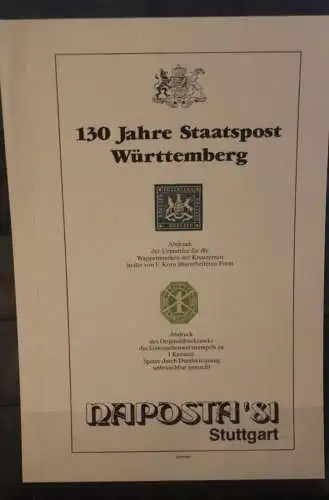 VIGNETTE; Deutschland 1981; Naposta '81 Stuttgart: 130 Jahre Staatspost Württemberg