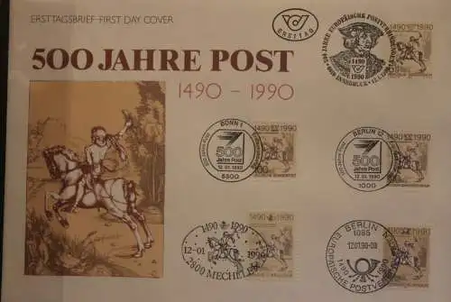 500 Jahre Post, FDC mit 5 Ländern, Format ca. DIN A4