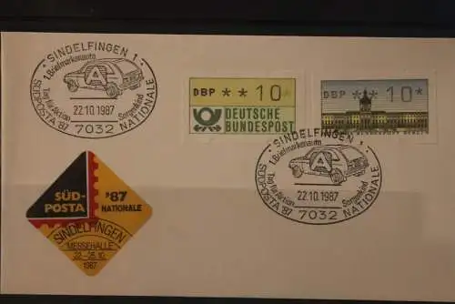 Deutschland 1987; Südposta '87 Sindelfingen; mit Vignette;  Briefmarkenauto; ATM, Sonderstempel