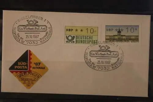 Deutschland 1987; Südposta '87 Sindelfingen; mit Vignette; Tag der Briefmarke; ATM, Sonderstempel