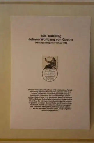 Deutschland 1982; Johann Wolfgang von Goethe; Kalenderblatt aus Postkalender