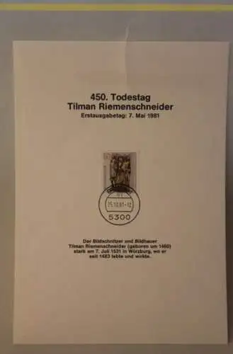 Deutschland 1981, Tilman Riemenschneider; Kalenderblatt aus Postkalender