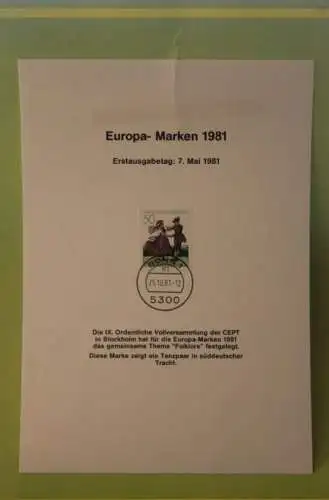 Deutschland 1981, Europa-Marken; Kalenderblatt aus Postkalender