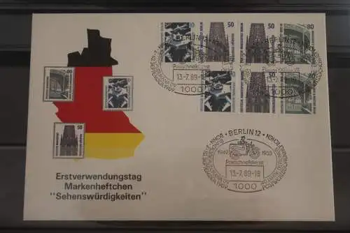 Berlin 13.7.89; Sehenswürdigkeiten ZD aus H.-Blatt 22; W 84; W 88; W 86; FDC