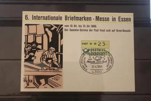 Deutschland 1986 Briefmarken-Messe Essen; ATM 1, Sammelkarte der Post, SST