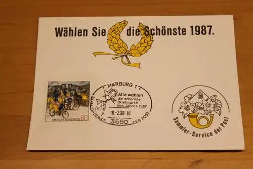 BRD;Sonderblatt,Erinnerungsblatt,Gedenkblatt: Wählen Sie die Schönste 1987; Sonderstempel Marburg