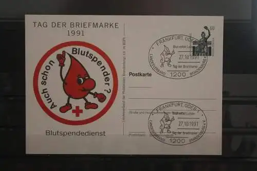 Deutschland 1991;Ganzsache Tag der Briefmarke: Blutspendedienst; SST Frankfurt/Oder
