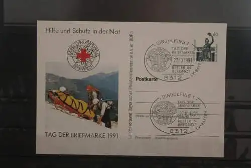 Deutschland 1991;Ganzsache Tag der Briefmarke: Bayerisches Rotes Kreuz - Bergwacht; SST Dingolfing