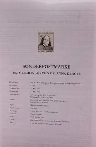 Schwarzdruck auf Schwarzdruckblatt Österreich 1992 zur Ausgabe: 100. Geburtstag Dr. Anna Dengel