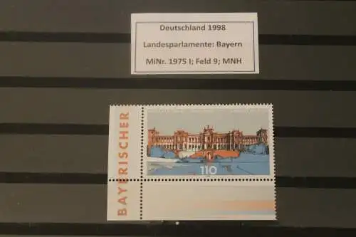 Deutschland 1998; Landesparlamente: Bayern;  MiNr. 1975 I; MNH mit Plattenfehler PF I; Feld 9