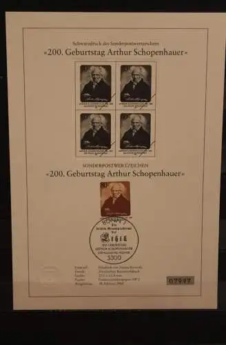 Deutschland 1988, Schwarzdruck: Arthur Schopenhauer, ESST, nummeriert, limitiert, MiNr 1357