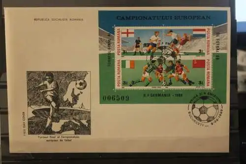 Rumänien 1988;  Europa-Meisterschaft Fußball  MiNr. Block 241/42, FDC