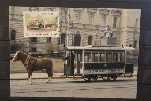 Finnland 1988;  Europa CEPT Maximumkarte Pferde - Straßenbahn