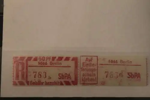 DDR 1968 SbPA Einschreibemarke Gebührenzettel 2C; b, 1066 Berlin, **Z