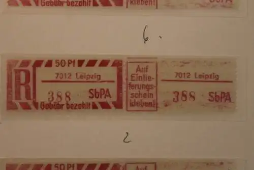 DDR 1968;Einschreibe-Gebührenzettel SbPÄ; Einschreibemarke MiNr. 2;7012 Leipzig; **Z