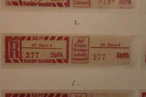 DDR 1968;Einschreibe-Gebührenzettel SbPÄ; Einschreibemarke MiNr. 2; 65 Gera 4  **Z