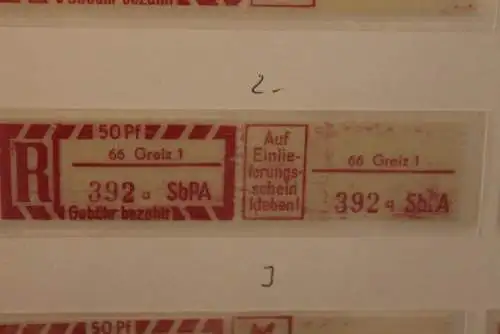 DDR 1968;Einschreibe-Gebührenzettel SbPÄ; Einschreibemarke MiNr. 2; 66 Greiz 1; a**Z