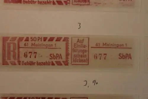 DDR 1968;Einschreibe-Gebührenzettel SbPÄ; Einschreibemarke MiNr. 2; 61 Meiningen 1;  **Z