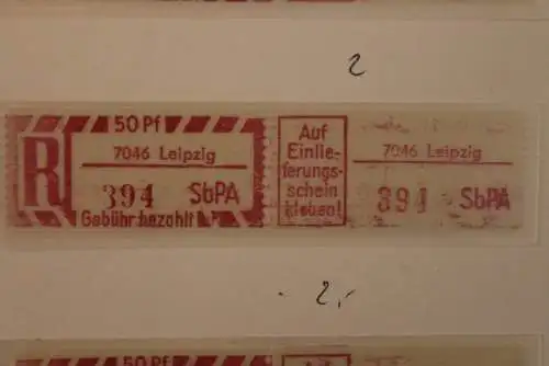 DDR 1968;Einschreibe-Gebührenzettel SbPÄ; Einschreibemarke MiNr. 2; 7046 Leipzig;  **Z