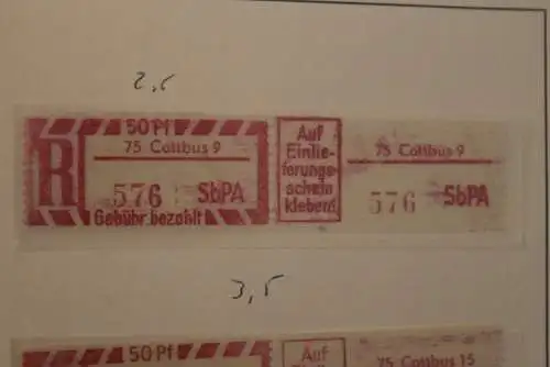 DDR 1968;Einschreibe-Gebührenzettel SbPÄ; Einschreibemarke MiNr. 2; 75 Cottbus 9 **Z