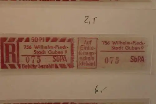 DDR 1968;Einschreibe-Gebührenzettel SbPÄ; Einschreibemarke MiNr. 2; 756 Wilhelm-Pieck-Stadt Guben 9 **Z