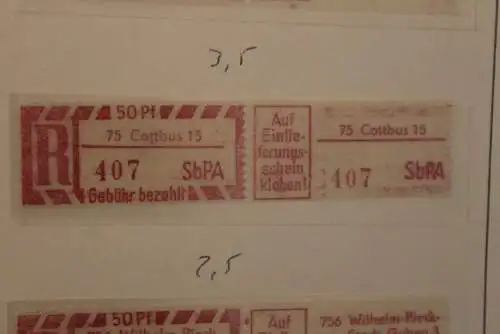 DDR 1968;Einschreibe-Gebührenzettel SbPÄ; Einschreibemarke MiNr. 2; 75 Cottbus 15 **Z