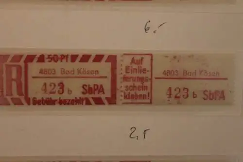 DDR 1968;Einschreibe-Gebührenzettel SbPÄ; Einschreibemarke MiNr. 2; 4803 Bad Kösen; b **Z