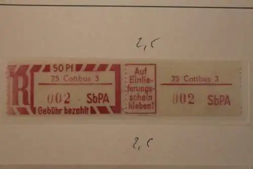 DDR 1968;Einschreibe-Gebührenzettel SbPÄ; Einschreibemarke MiNr. 2; 75 Cottbus 3 **Z