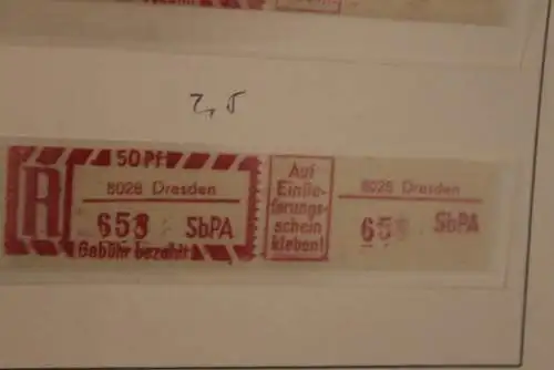 DDR 1968;Einschreibe-Gebührenzettel SbPÄ; Einschreibemarke MiNr. 2; 8028 Dresden **Z