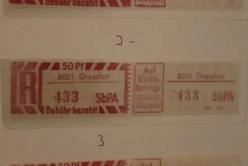 DDR 1968;Einschreibe-Gebührenzettel SbPÄ; Einschreibemarke MiNr. 2; 8021 Dresden **Z