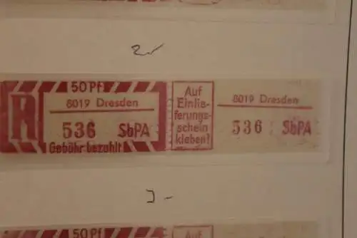 DDR 1968;Einschreibe-Gebührenzettel SbPÄ; Einschreibemarke MiNr. 2; 8019 Dresden **Z