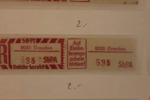 DDR 1968;Einschreibe-Gebührenzettel SbPÄ; Einschreibemarke MiNr. 2; 8020 Dresden **Z