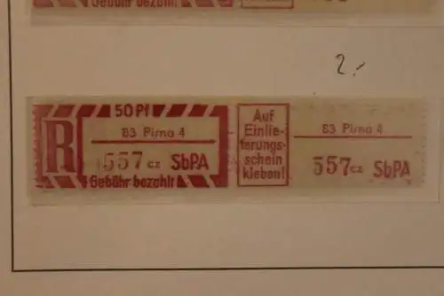 DDR 1968;Einschreibe-Gebührenzettel SbPÄ; Einschreibemarke MiNr. 2; 83 Pirna 4 cz **Z