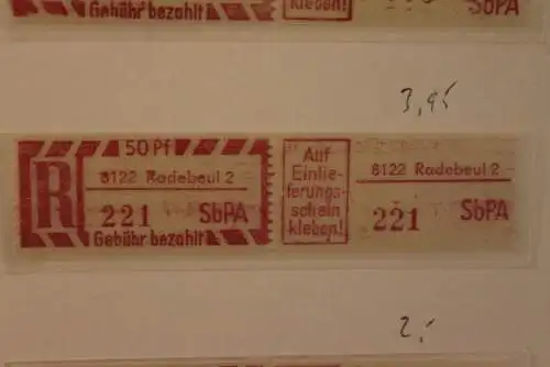 DDR 1968;Einschreibe-Gebührenzettel SbPÄ; Einschreibemarke MiNr. 2; 8122 Radebeul 2 **Z