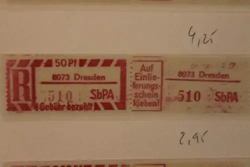 DDR 1968;Einschreibe-Gebührenzettel SbPÄ; Einschreibemarke MiNr. 2; 8073 Dresden **Z