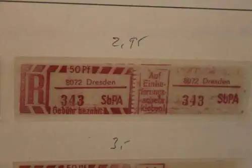 DDR 1968;Einschreibe-Gebührenzettel SbPÄ; Einschreibemarke MiNr. 2; 8072 Dresden **Z