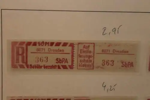 DDR 1968;Einschreibe-Gebührenzettel SbPÄ; Einschreibemarke MiNr. 2; 8071 Dresden **Z