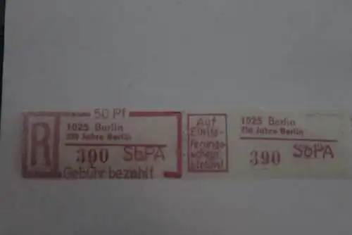 DDR; Einschreibe-Gebührenzettel SbPÄ; Einschreibemarke 1025 Berlin "750 Jahre Berlin";**Z, MNH; Mängel