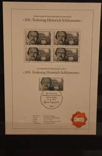 Deutschland 1990, Schwarzdruck: Heinrich Schliemann, ESST, nummeriert, limitiert, MiNr 1480