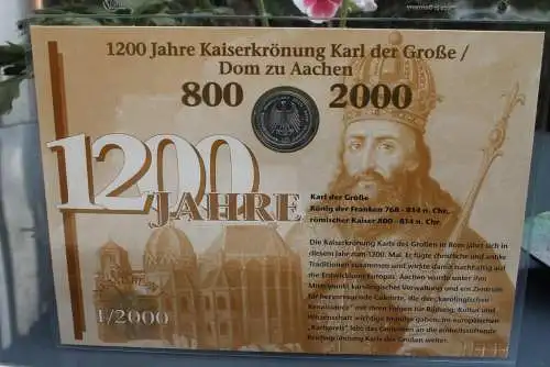 Deutschland Numisblatt  1/2000 "1200 Jahre Kaiserkrönung Karl der Große / Dom zu Aachen"