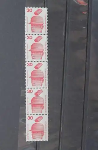 Deutschland 1972; Freimarken Unfallverhütung, 30 Pf., MiNr. 698, 5er-Streifen mit ZNr. 0050, MNH