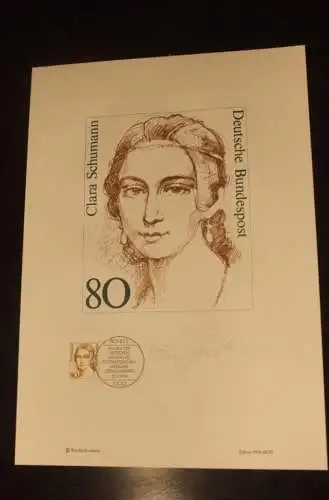 Clara Schumann 1986, Künstleredition mit Handsignatur; Limitierte Auflage; Freimarke 80 Pf.  DIN A 4; lesen