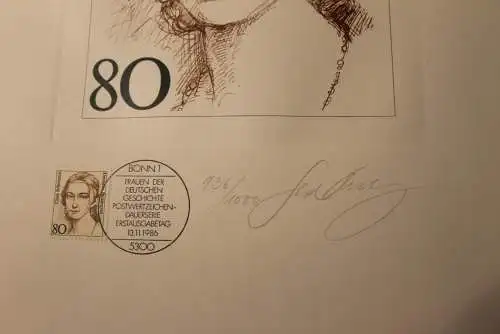 Clara Schumann 1986, Künstleredition mit Handsignatur; Limitierte Auflage; Freimarke 80 Pf.  DIN A 4; lesen