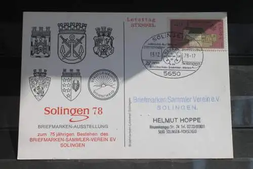 Deutschland 1978; Briefmarken-Ausstellung Solingen 78