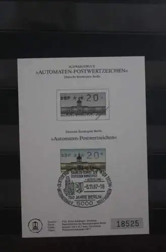 Berlin 1987; Automatenmarken; MiNr. 1; 20 Pf. auf Schwarzdruck Karton; SST