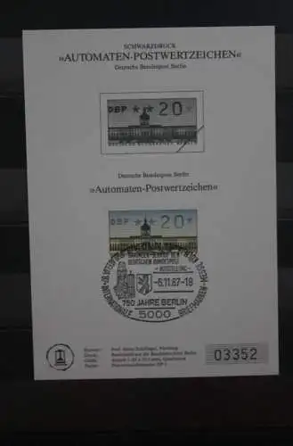 Berlin 1987; Automatenmarken; MiNr. 1; 20 Pf. auf Schwarzdruck Karton; SST