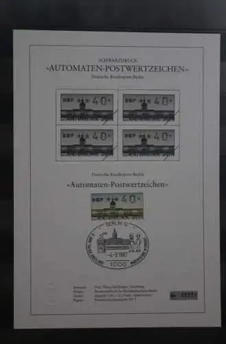 Berlin 1987; Automatenmarken; MiNr. 1; 40 Pf. auf Schwarzdruck Karton; ESST