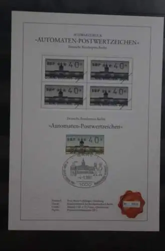 Berlin 1987; Automatenmarken; MiNr. 1; 40 Pf. auf Schwarzdruck Karton; ESST