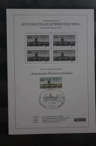 Berlin 1987; Automatenmarken; MiNr. 1; 50 Pf. auf Schwarzdruck Karton; ESST