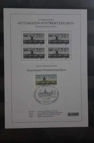 Berlin 1987; Automatenmarken; MiNr. 1; 130 Pf. auf Schwarzdruck Karton; ESST